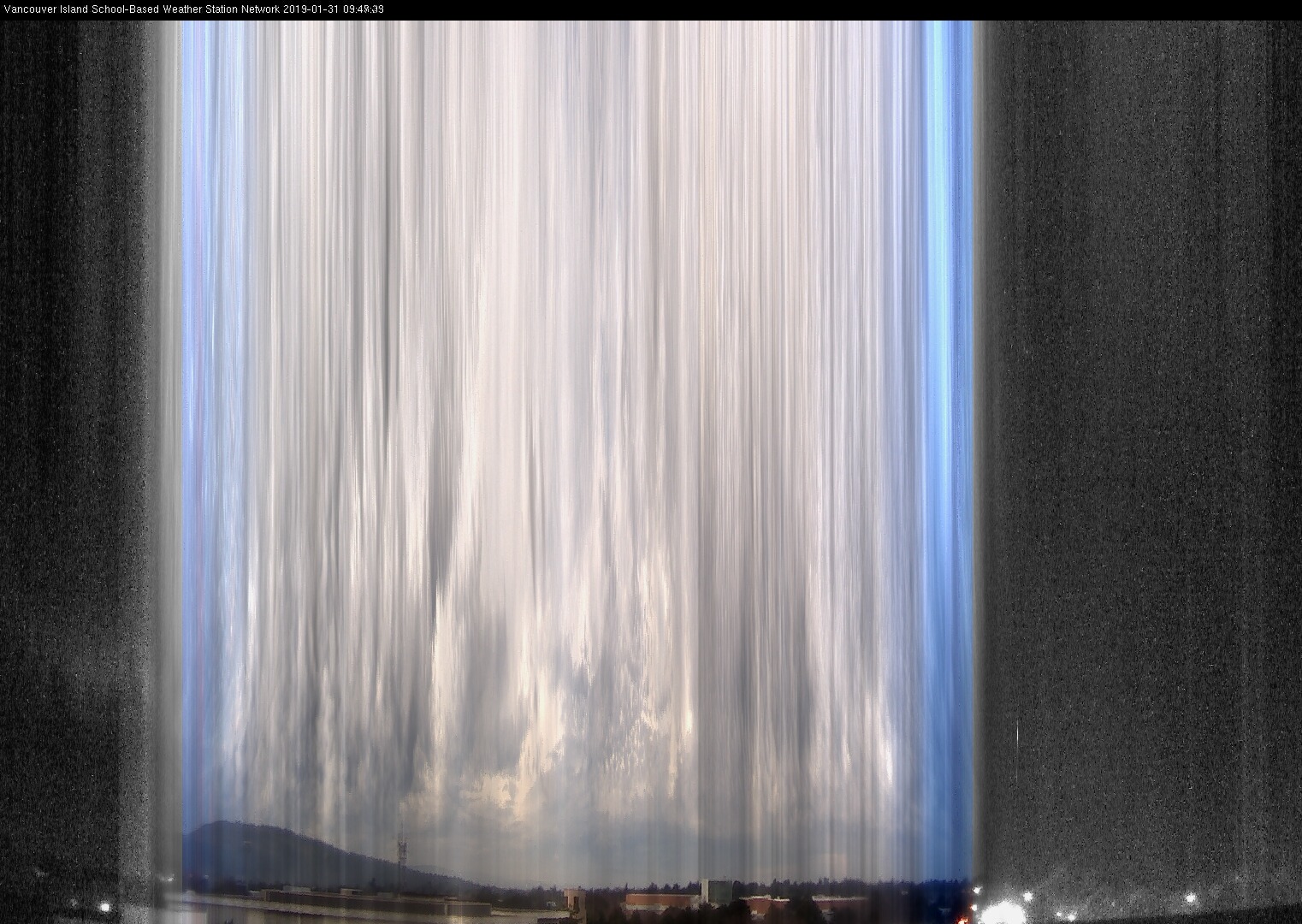 image of the sky seen from UVic, each column of pixels is a different minute, keogram