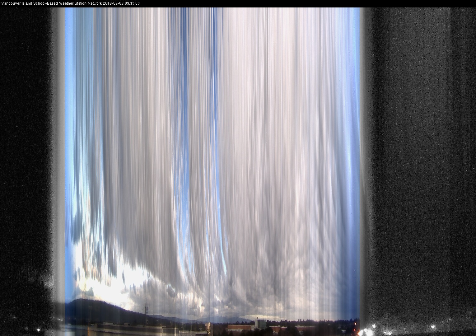image of the sky seen from UVic, each column of pixels is a different minute, keogram