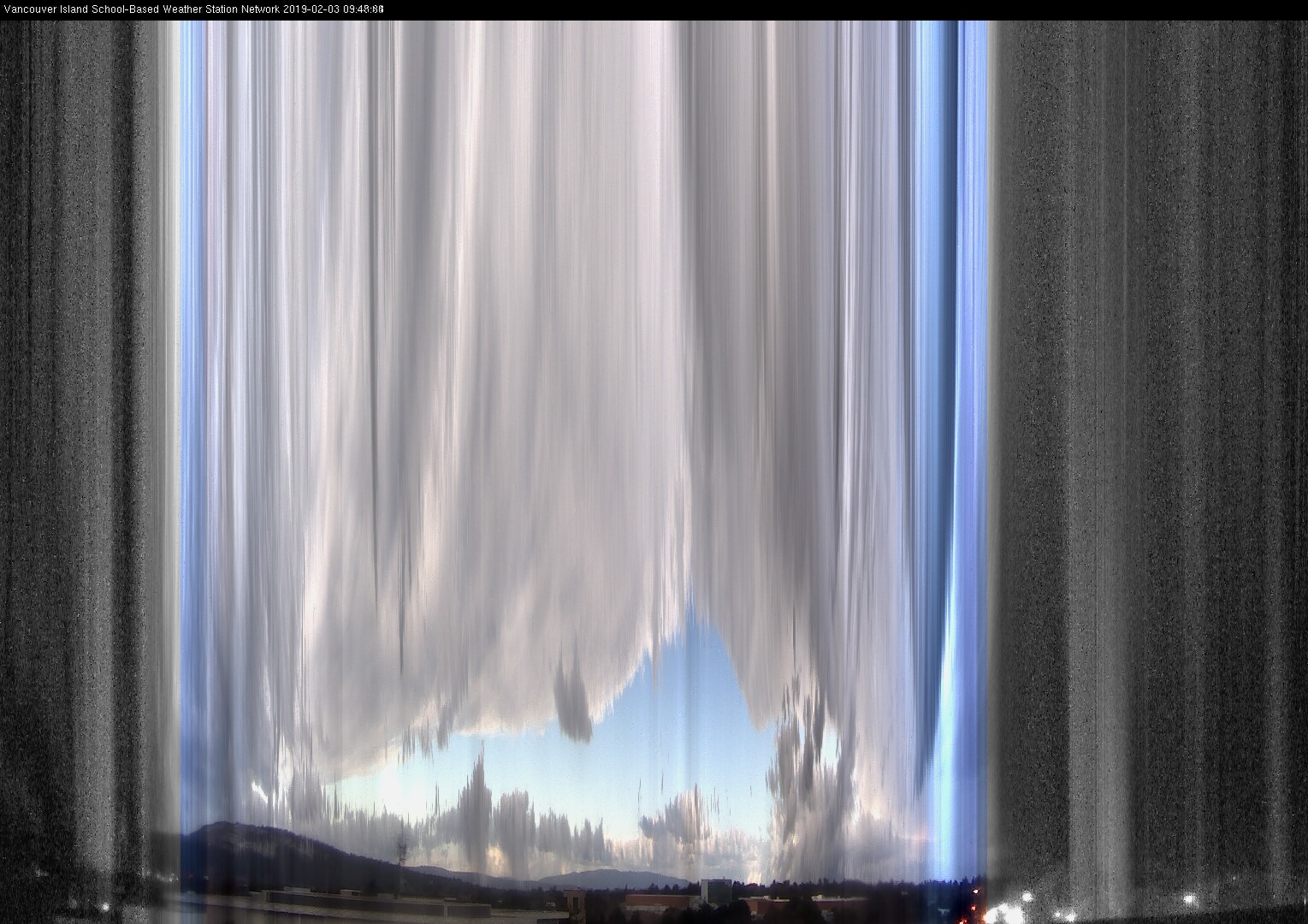 image of the sky seen from UVic, each column of pixels is a different minute, keogram
