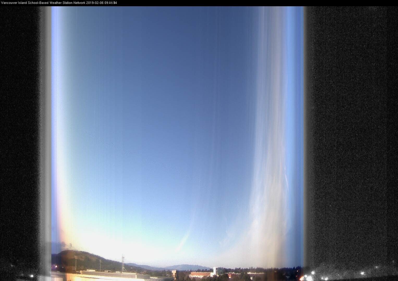 image of the sky seen from UVic, each column of pixels is a different minute, keogram