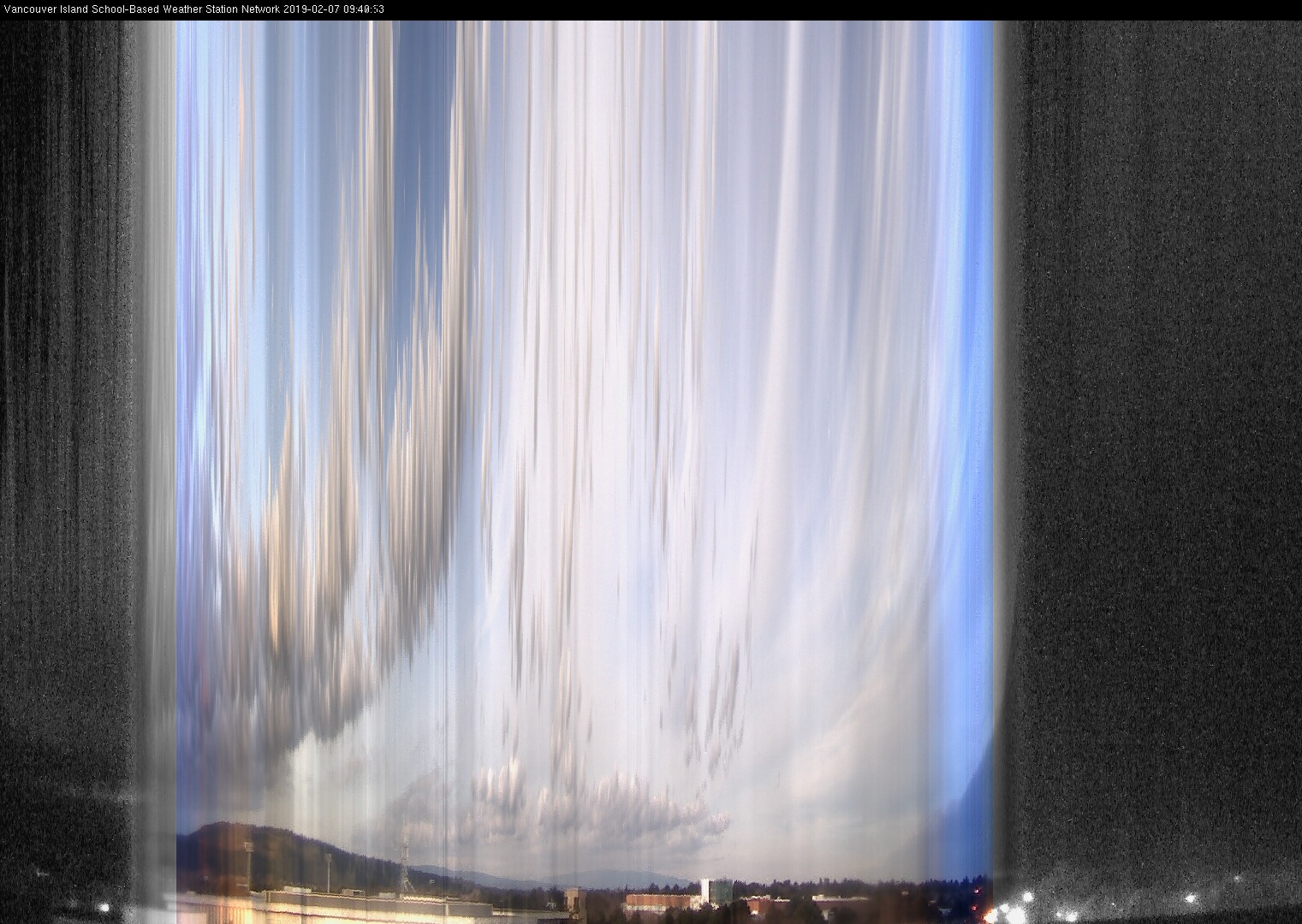 image of the sky seen from UVic, each column of pixels is a different minute, keogram