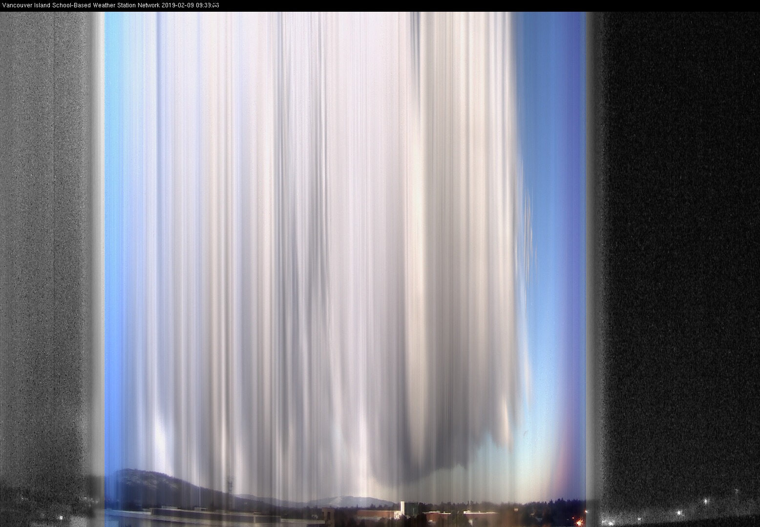 image of the sky seen from UVic, each column of pixels is a different minute, keogram