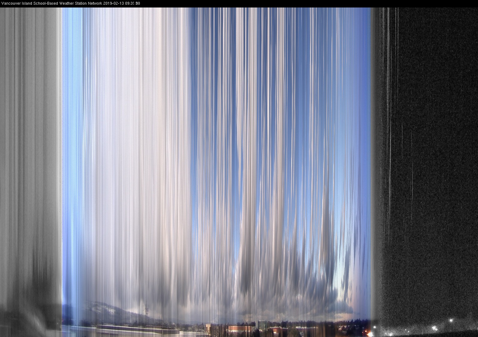image of the sky seen from UVic, each column of pixels is a different minute, keogram