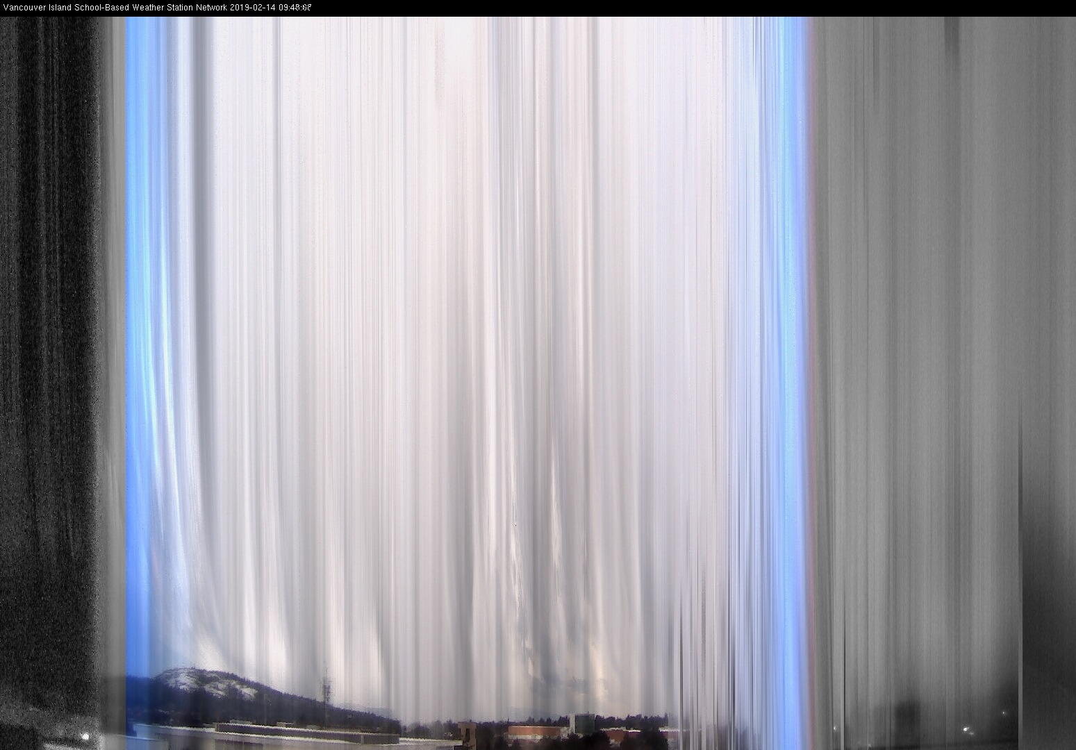 image of the sky seen from UVic, each column of pixels is a different minute, keogram