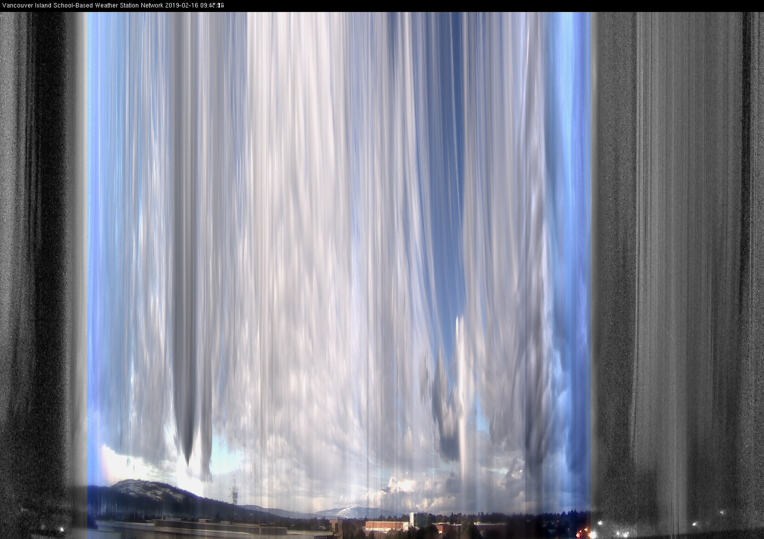 image of the sky seen from UVic, each column of pixels is a different minute, keogram