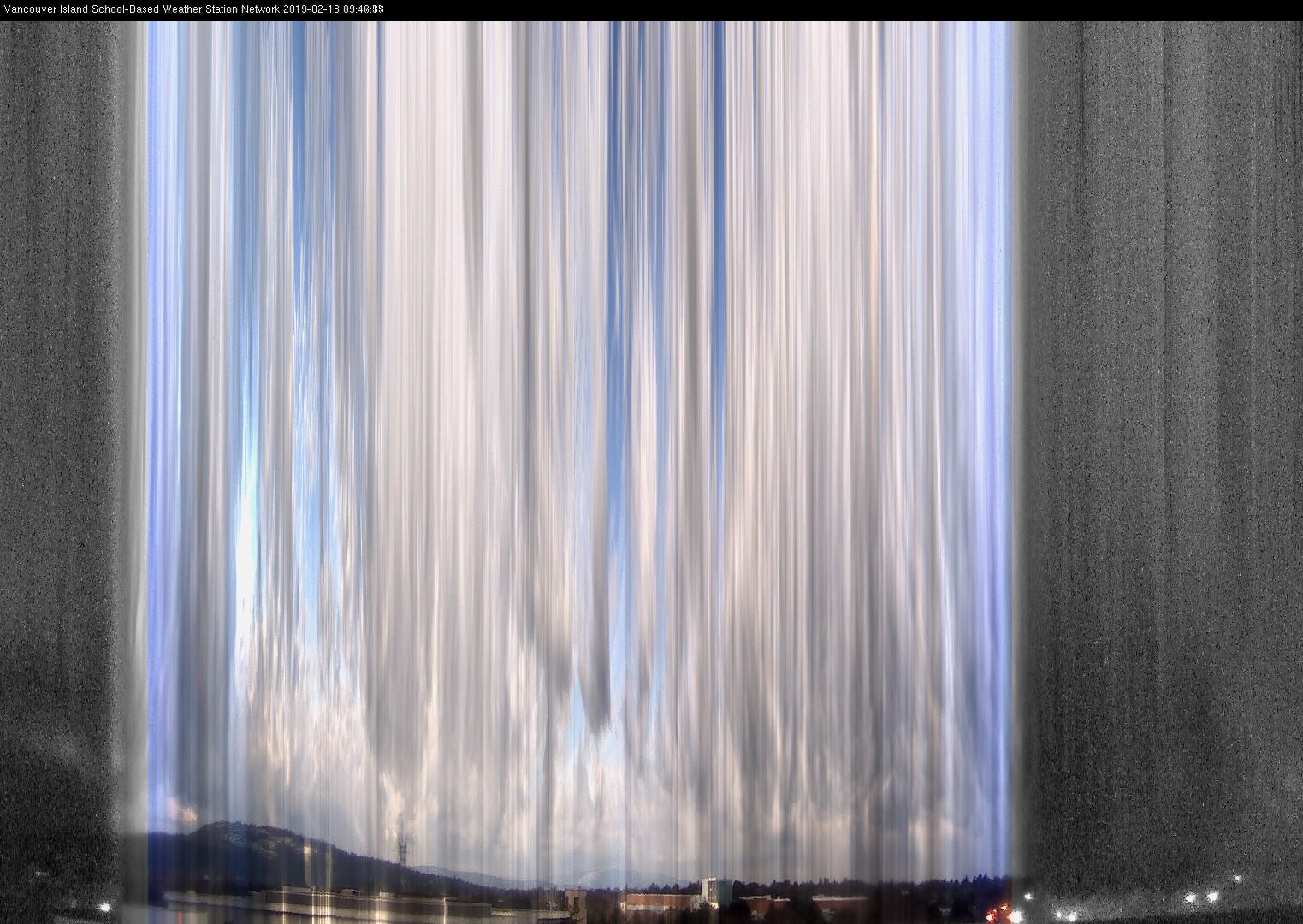 image of the sky seen from UVic, each column of pixels is a different minute, keogram