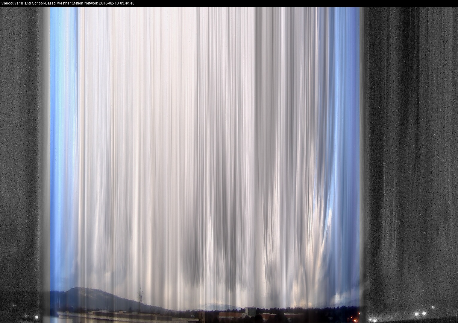 image of the sky seen from UVic, each column of pixels is a different minute, keogram