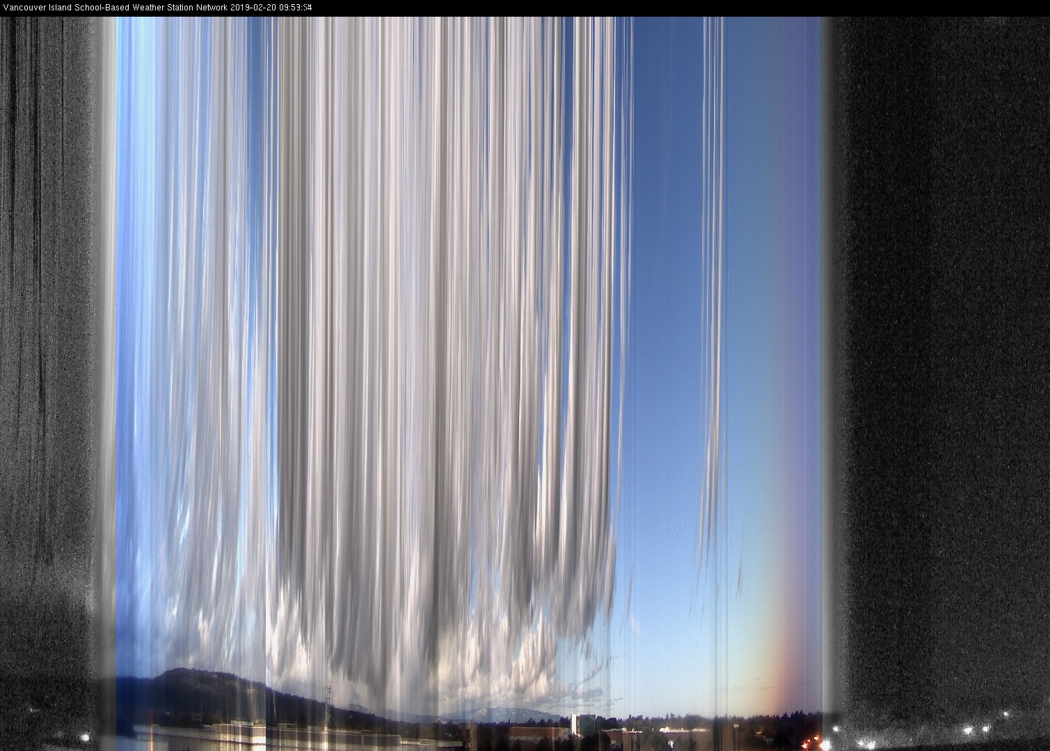 image of the sky seen from UVic, each column of pixels is a different minute, keogram
