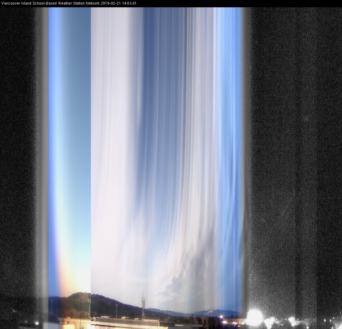 image of the sky seen from UVic, each column of pixels is a different minute, keogram