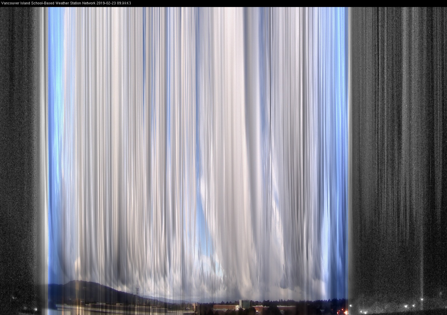 image of the sky seen from UVic, each column of pixels is a different minute, keogram