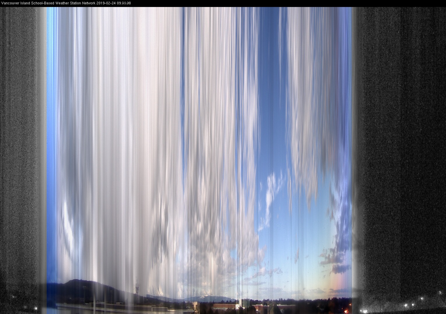 image of the sky seen from UVic, each column of pixels is a different minute, keogram