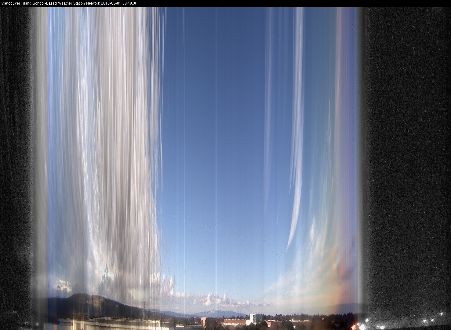 image of the sky seen from UVic, each column of pixels is a different minute, keogram