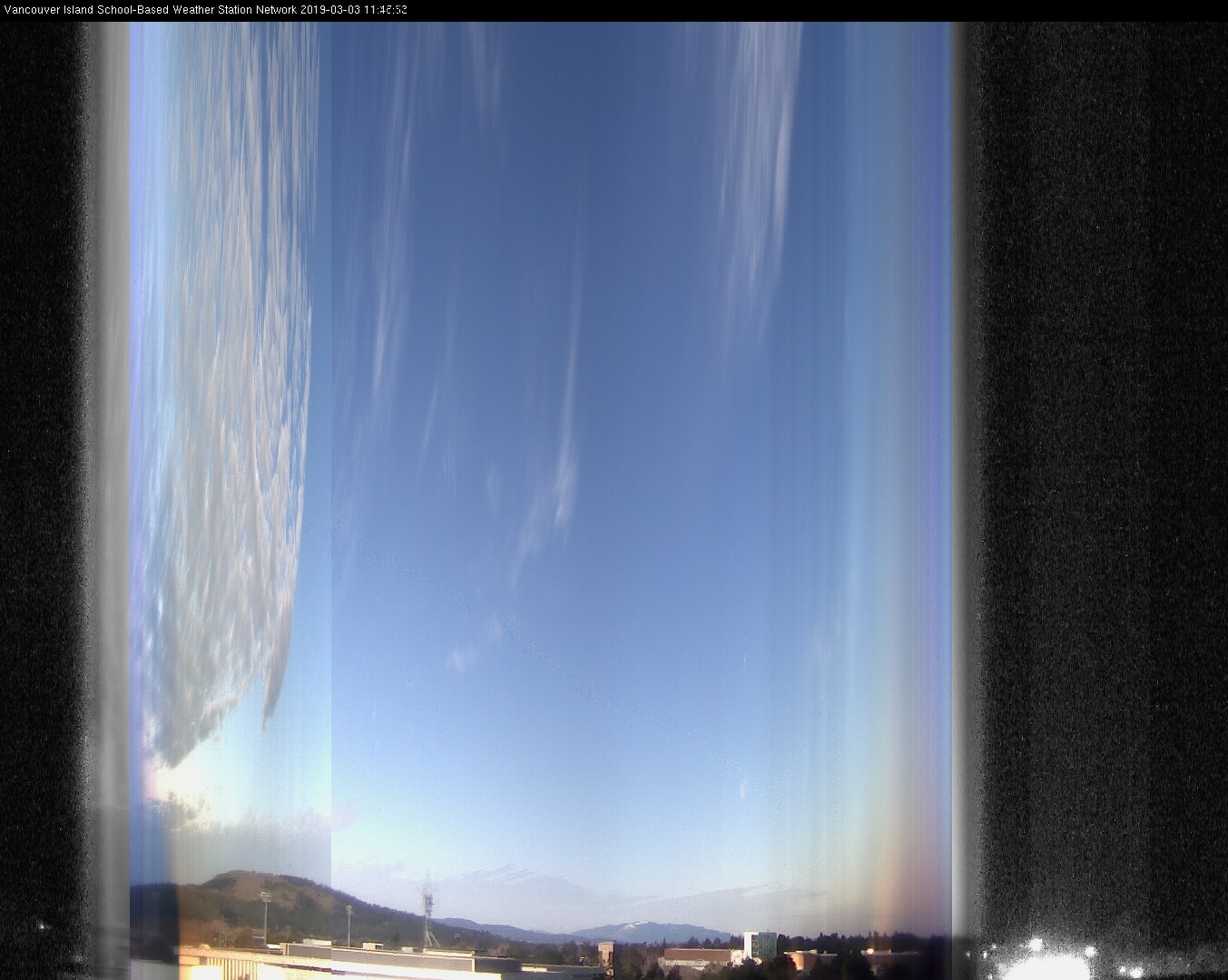 image of the sky seen from UVic, each column of pixels is a different minute, keogram