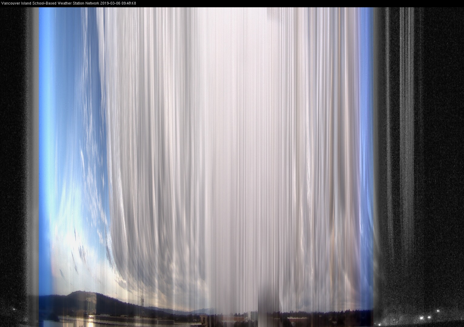 image of the sky seen from UVic, each column of pixels is a different minute, keogram
