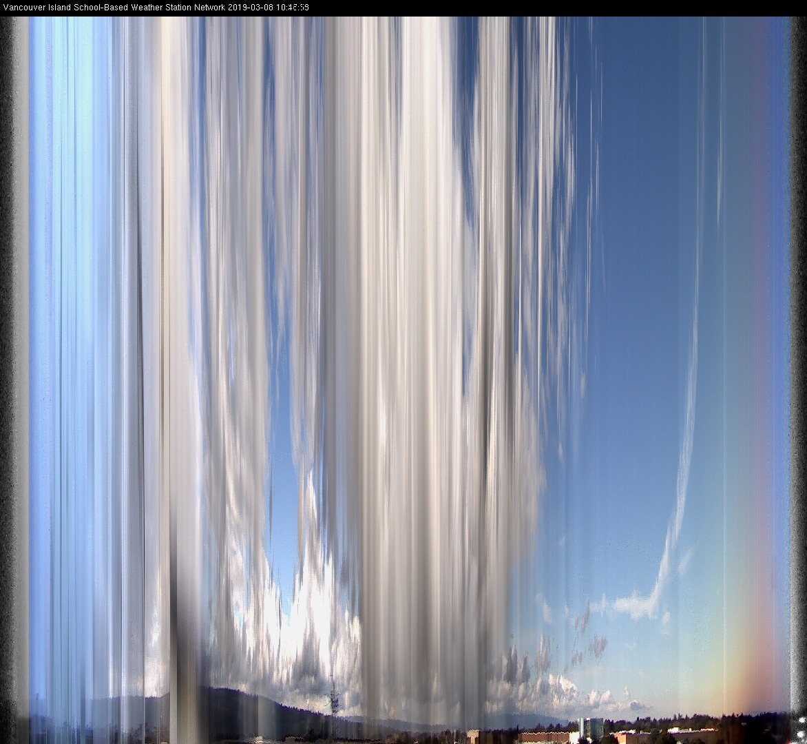 image of the sky seen from UVic, each column of pixels is a different minute, keogram