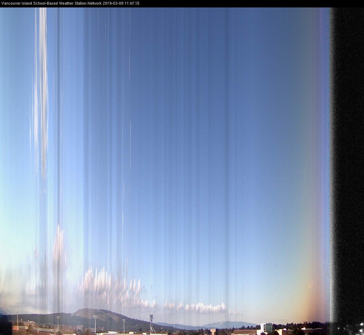 image of the sky seen from UVic, each column of pixels is a different minute, keogram