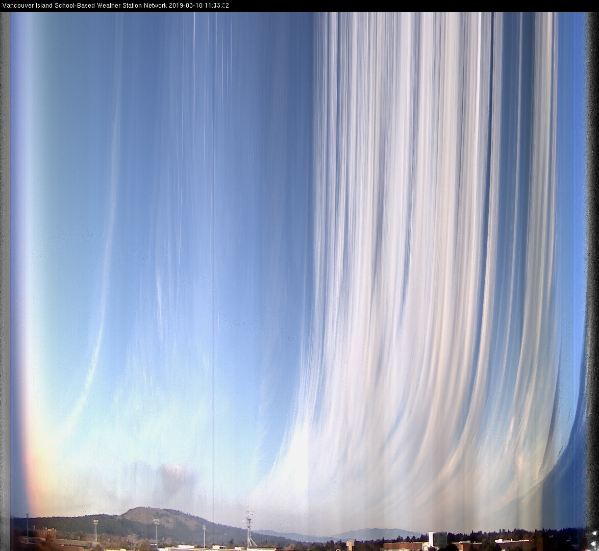 image of the sky seen from UVic, each column of pixels is a different minute, keogram