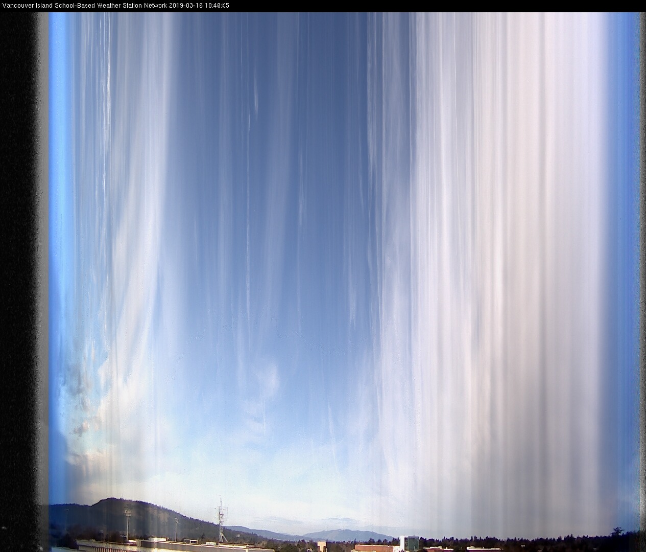 image of the sky seen from UVic, each column of pixels is a different minute, keogram