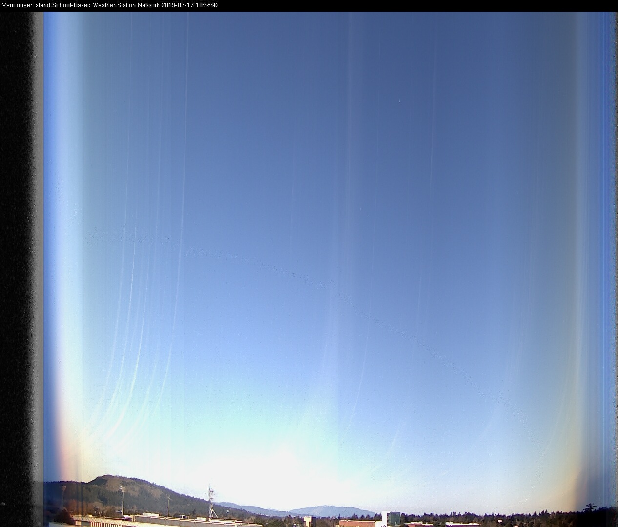 image of the sky seen from UVic, each column of pixels is a different minute, keogram