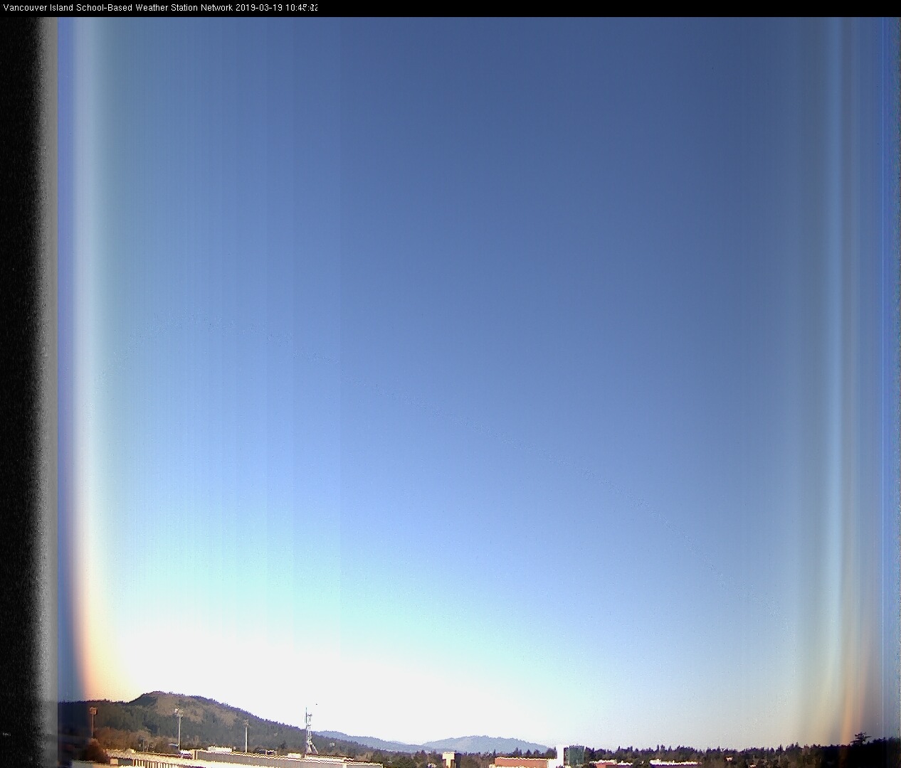 image of the sky seen from UVic, each column of pixels is a different minute, keogram