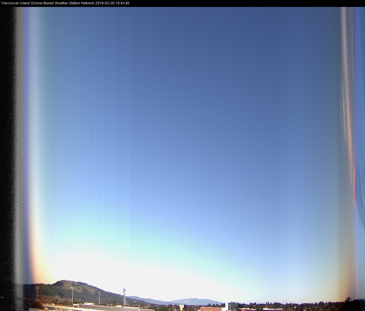 image of the sky seen from UVic, each column of pixels is a different minute, keogram
