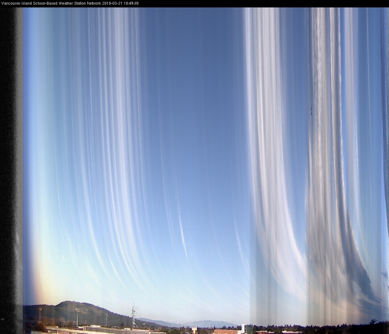 image of the sky seen from UVic, each column of pixels is a different minute, keogram