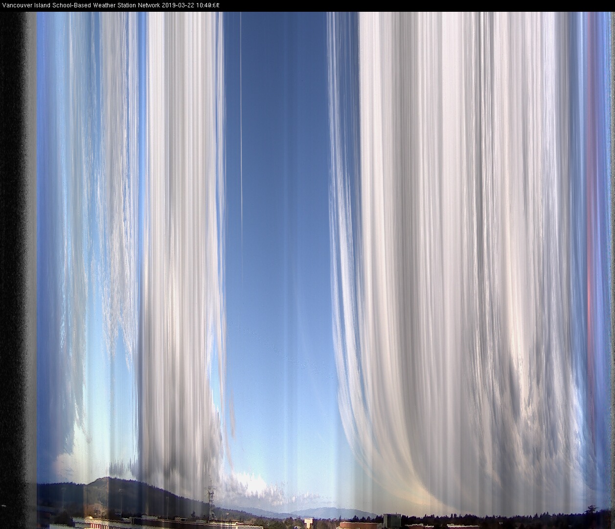 image of the sky seen from UVic, each column of pixels is a different minute, keogram
