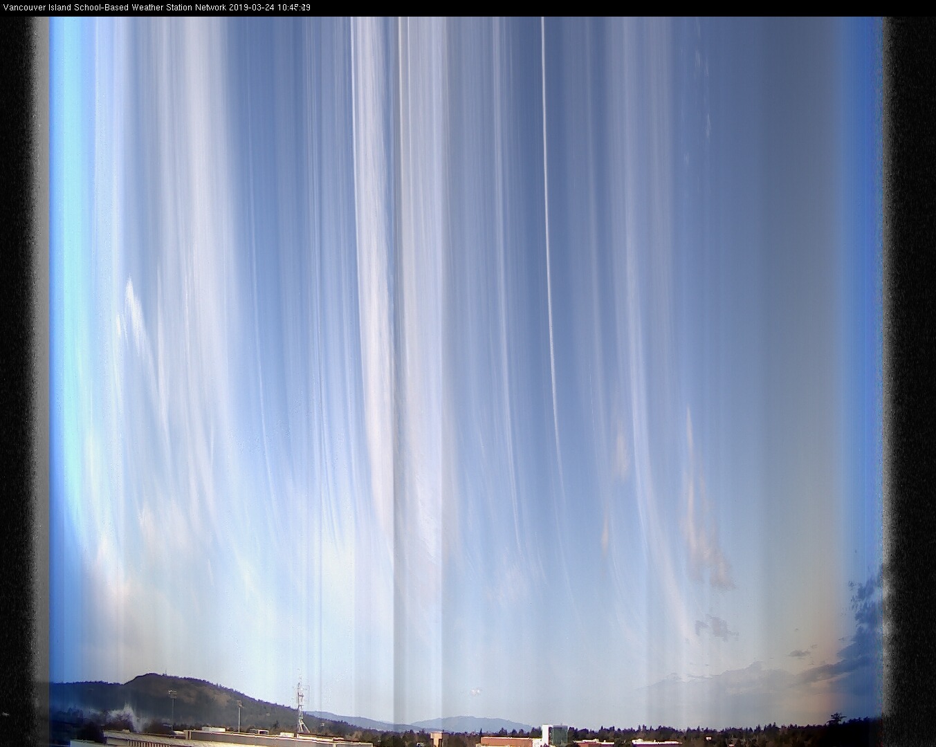 image of the sky seen from UVic, each column of pixels is a different minute, keogram