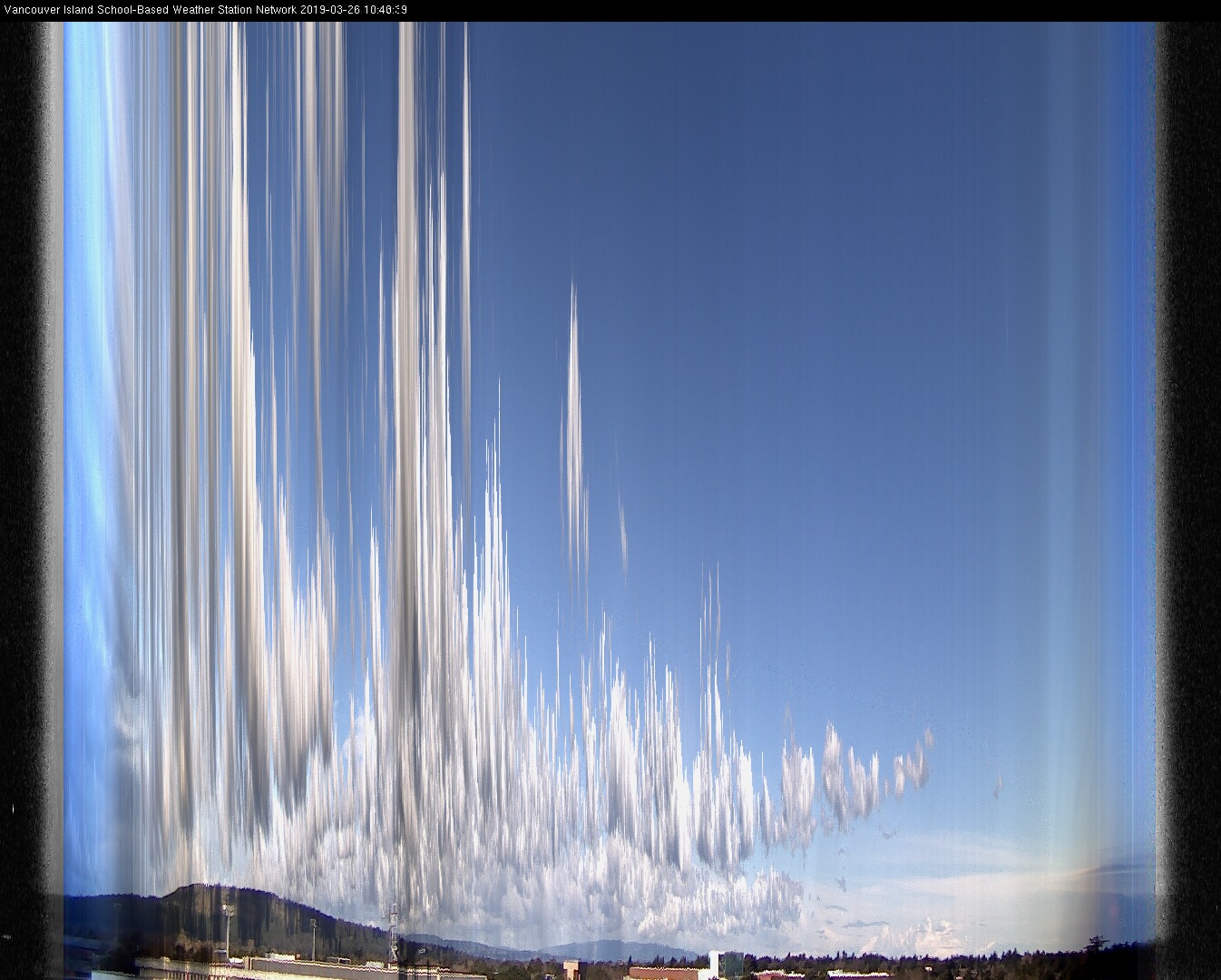 image of the sky seen from UVic, each column of pixels is a different minute, keogram