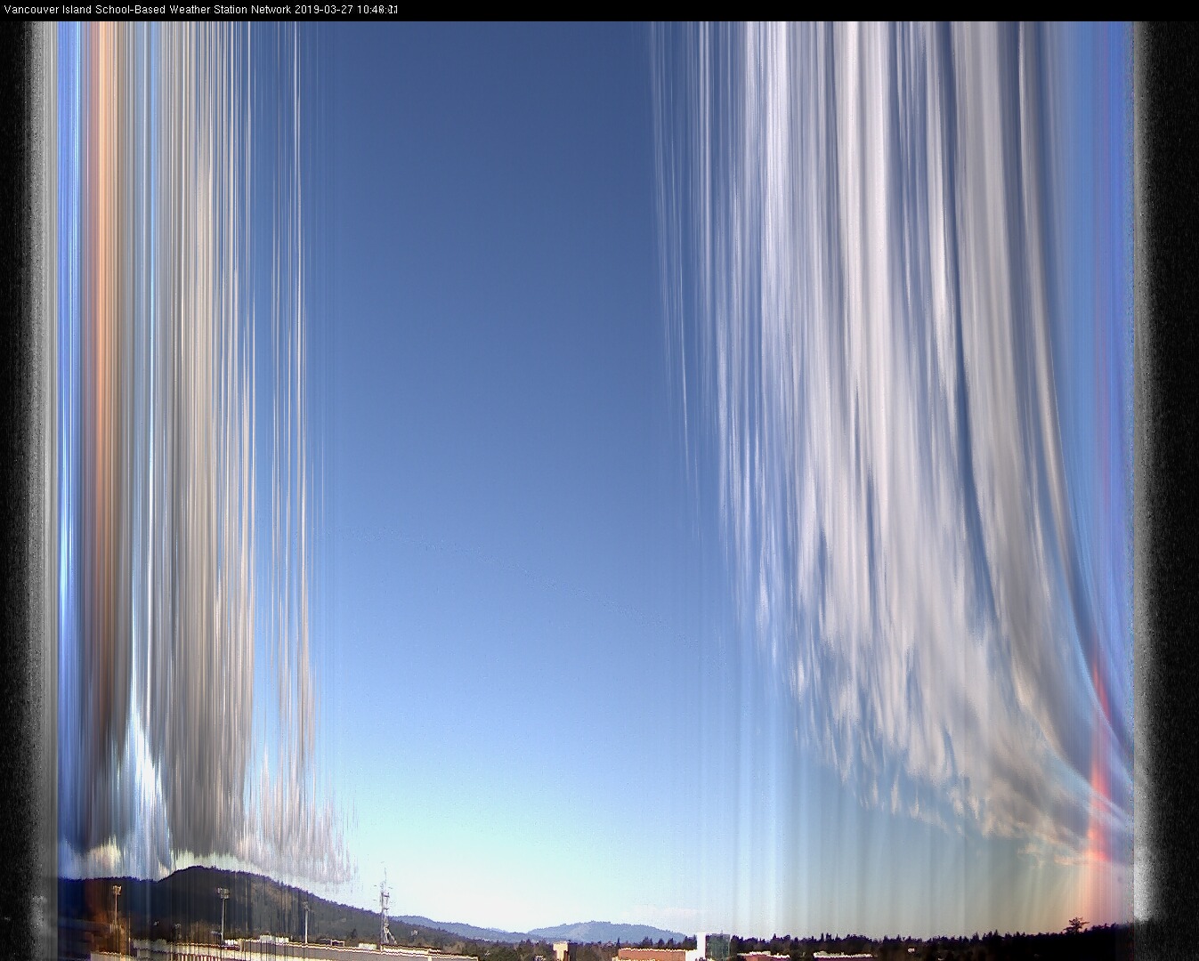 image of the sky seen from UVic, each column of pixels is a different minute, keogram