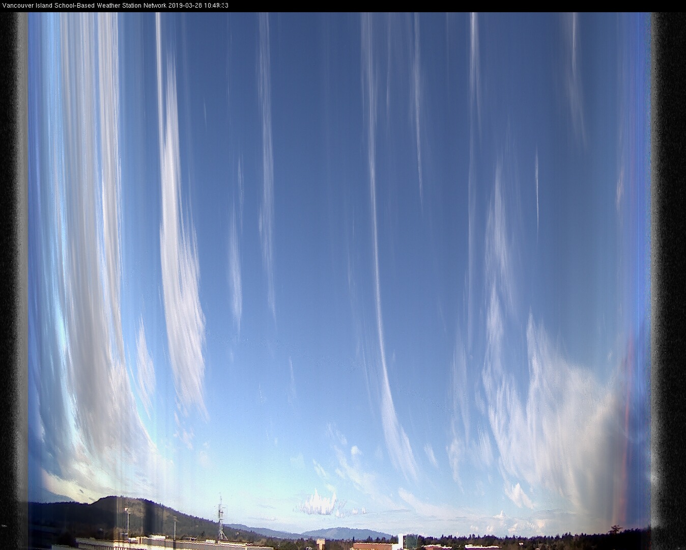 image of the sky seen from UVic, each column of pixels is a different minute, keogram