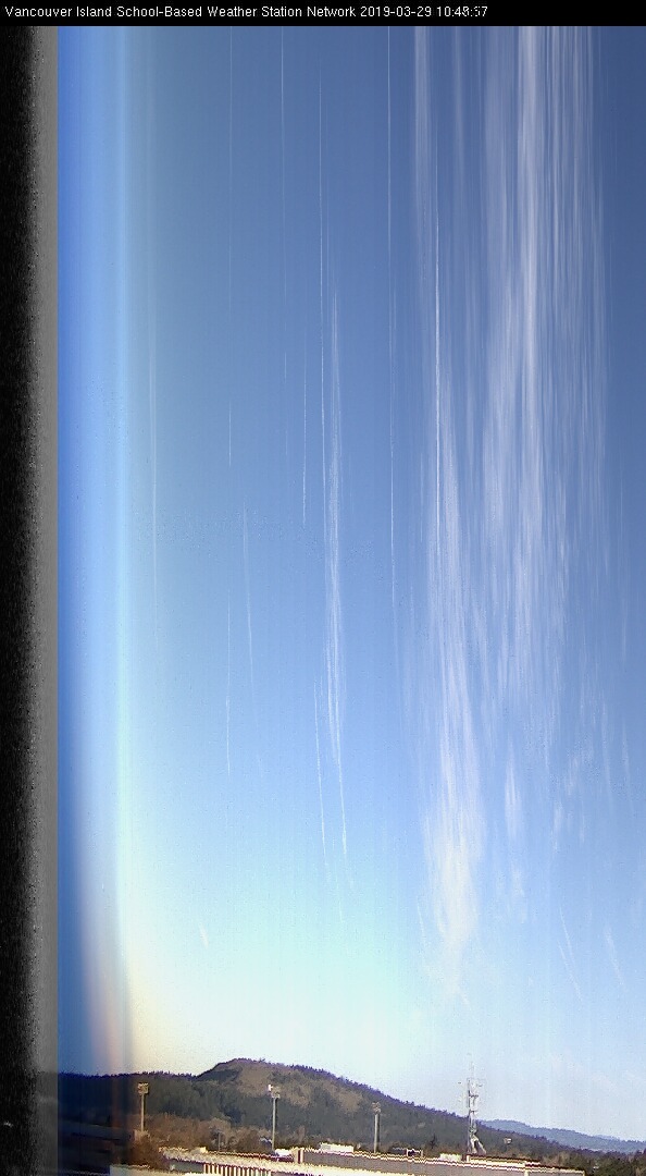 image of the sky seen from UVic, each column of pixels is a different minute, keogram