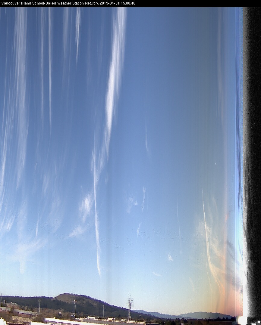 image of the sky seen from UVic, each column of pixels is a different minute, keogram
