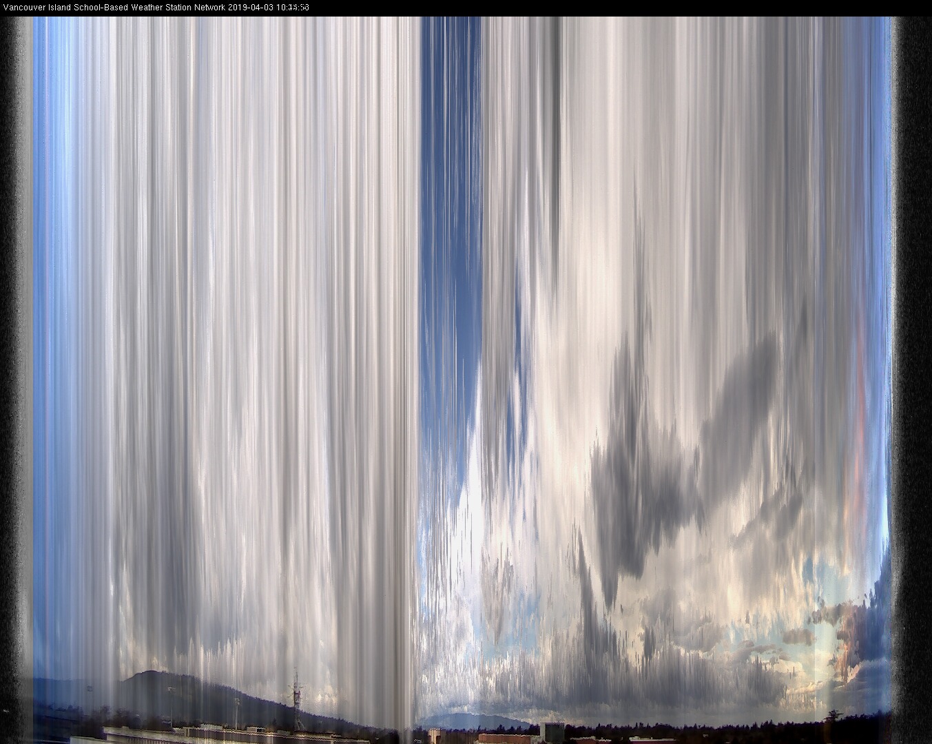 image of the sky seen from UVic, each column of pixels is a different minute, keogram