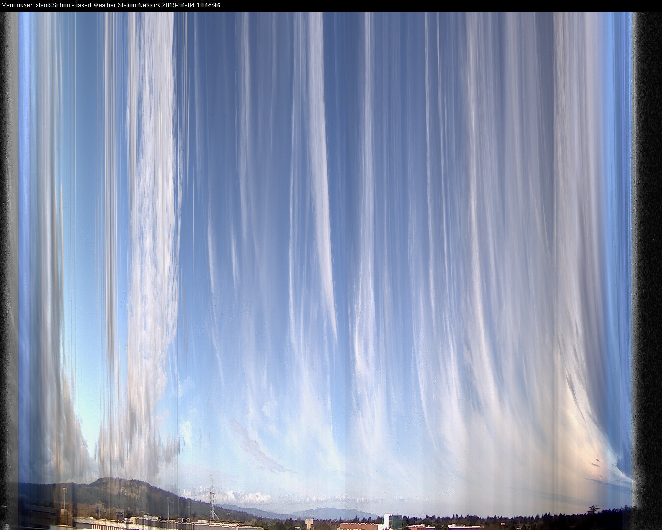 image of the sky seen from UVic, each column of pixels is a different minute, keogram