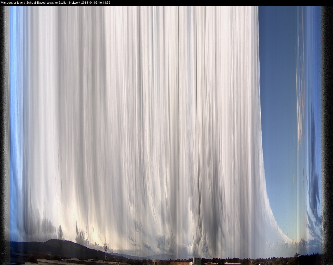 image of the sky seen from UVic, each column of pixels is a different minute, keogram