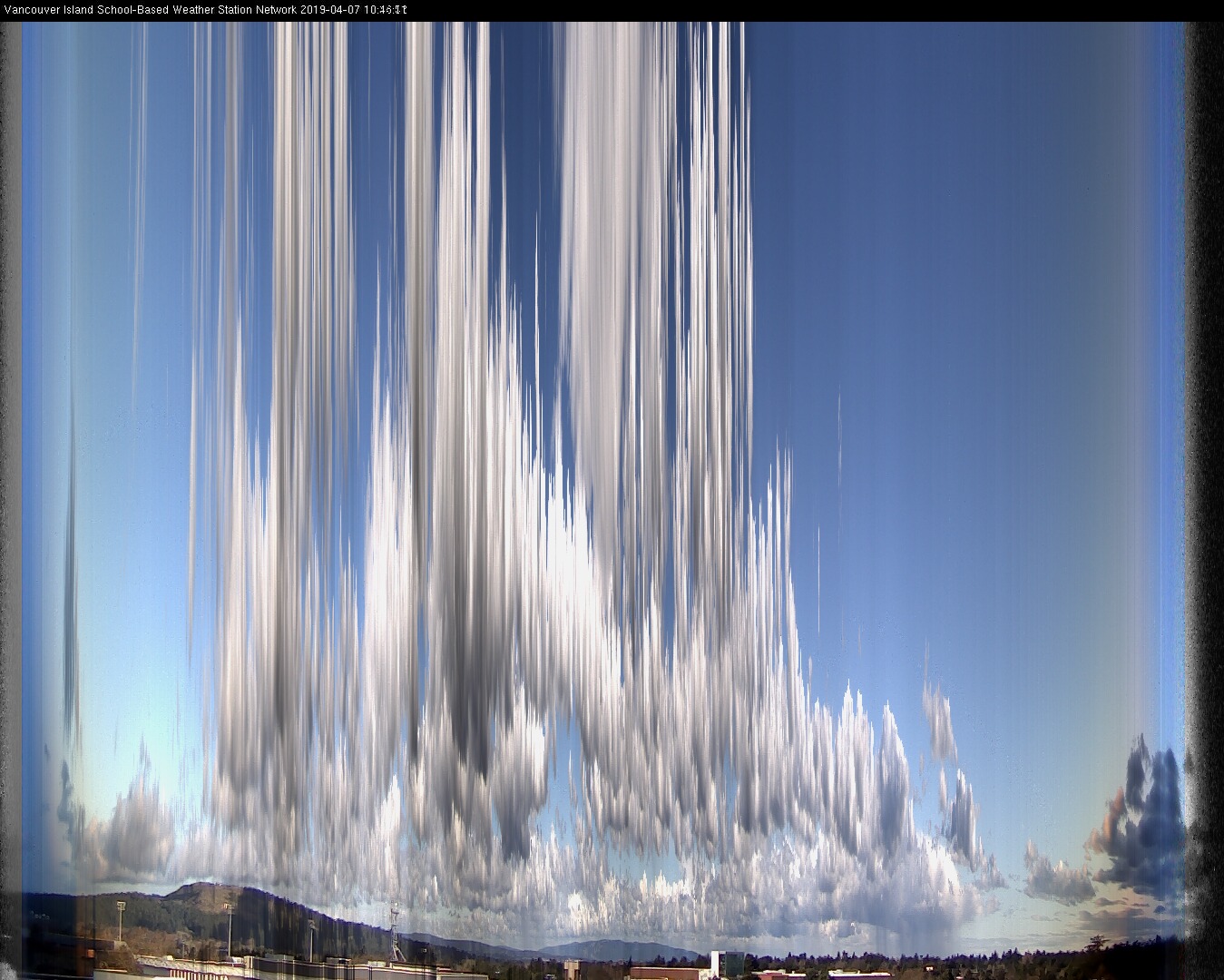 image of the sky seen from UVic, each column of pixels is a different minute, keogram