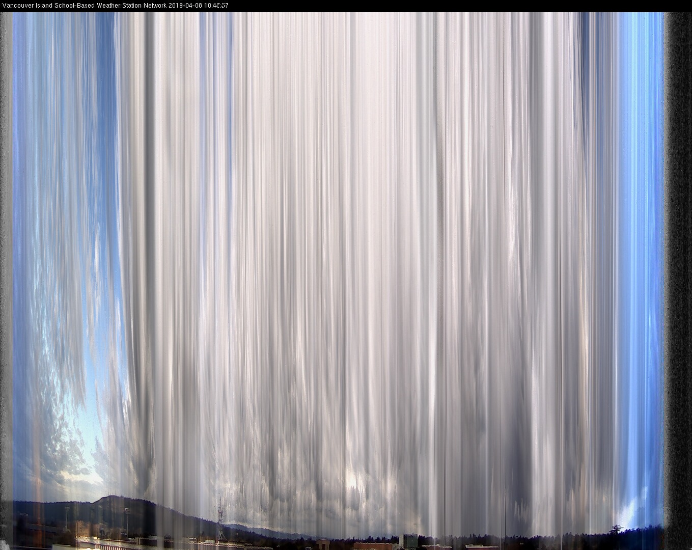 image of the sky seen from UVic, each column of pixels is a different minute, keogram