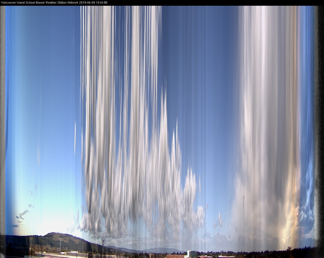 image of the sky seen from UVic, each column of pixels is a different minute, keogram