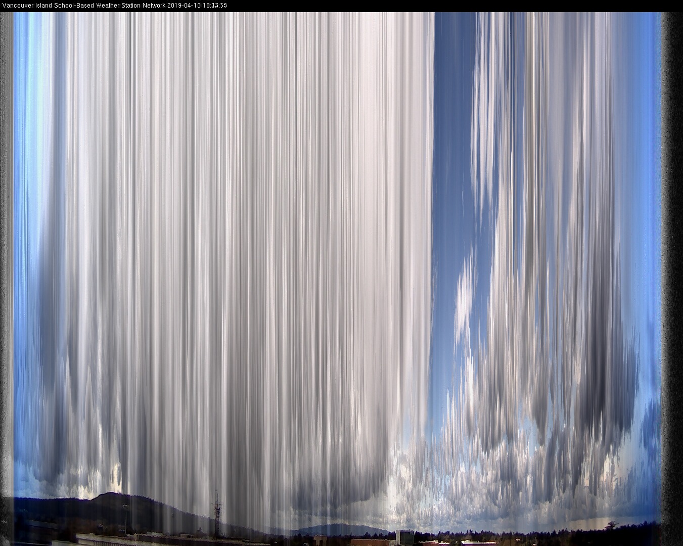 image of the sky seen from UVic, each column of pixels is a different minute, keogram
