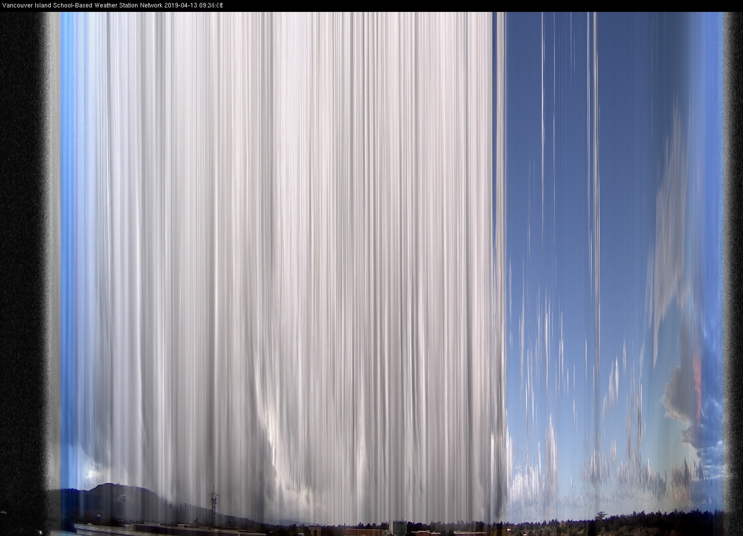 image of the sky seen from UVic, each column of pixels is a different minute, keogram