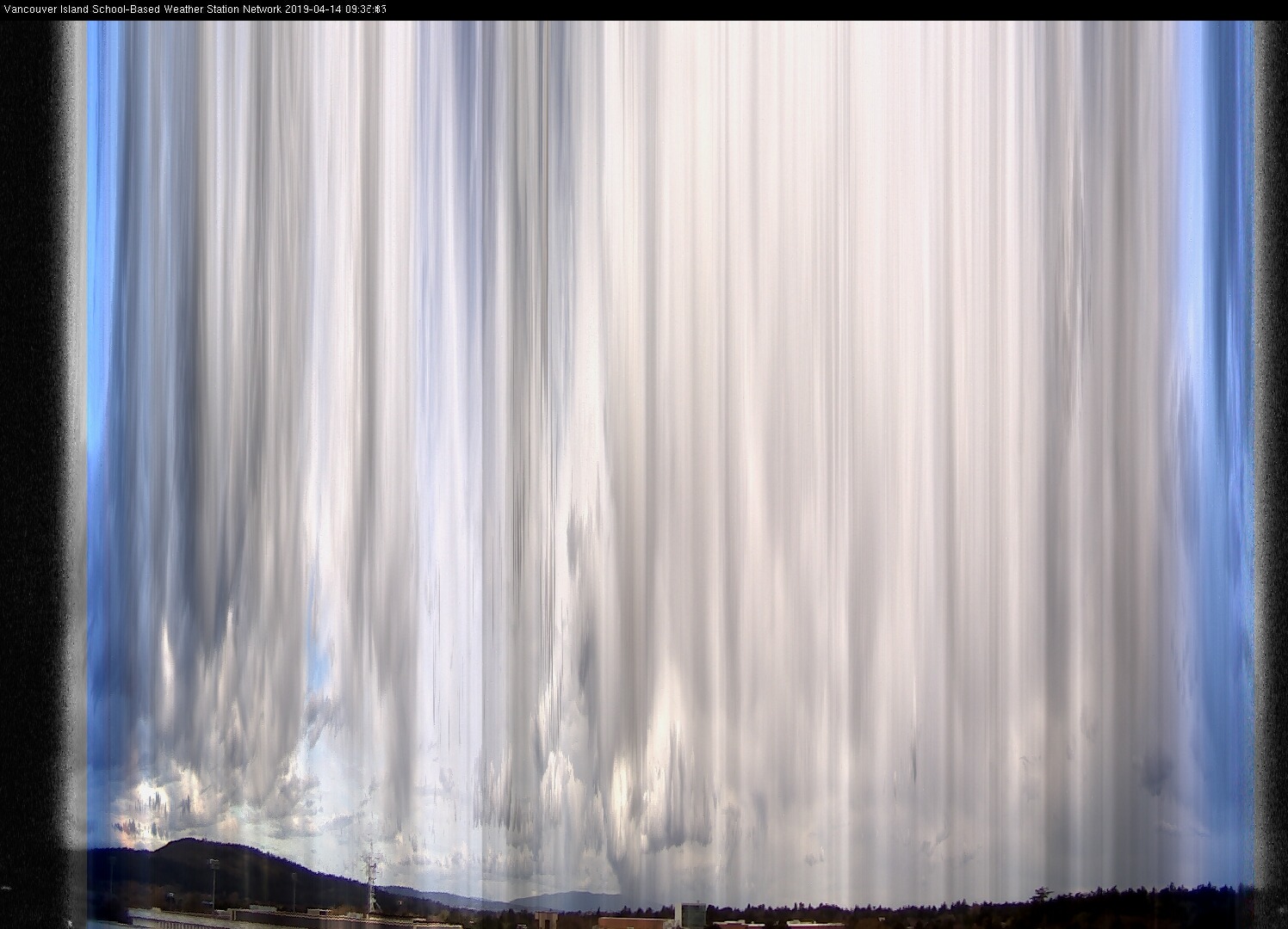 image of the sky seen from UVic, each column of pixels is a different minute, keogram