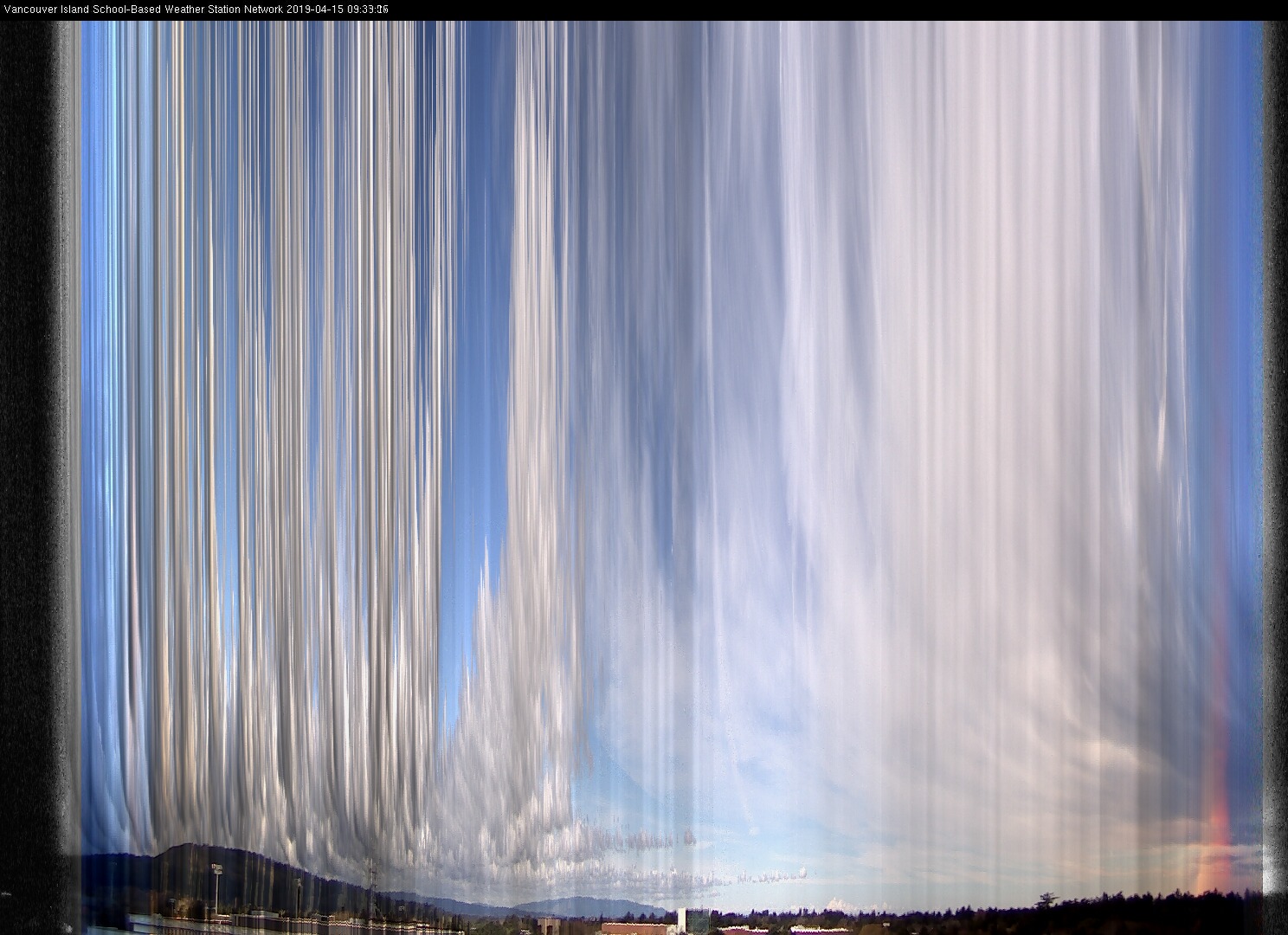 image of the sky seen from UVic, each column of pixels is a different minute, keogram