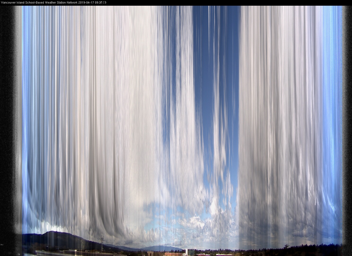 image of the sky seen from UVic, each column of pixels is a different minute, keogram
