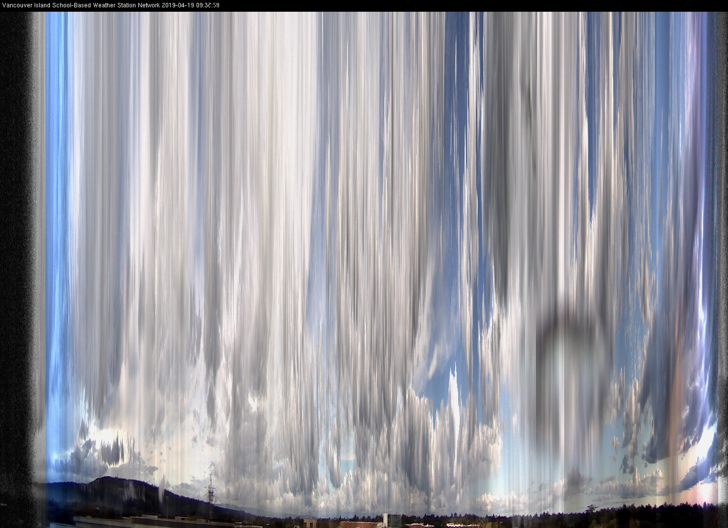 image of the sky seen from UVic, each column of pixels is a different minute, keogram