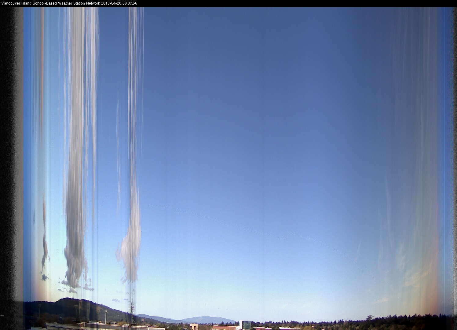 image of the sky seen from UVic, each column of pixels is a different minute, keogram