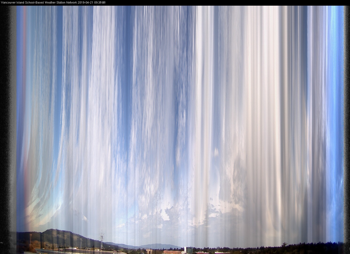 image of the sky seen from UVic, each column of pixels is a different minute, keogram