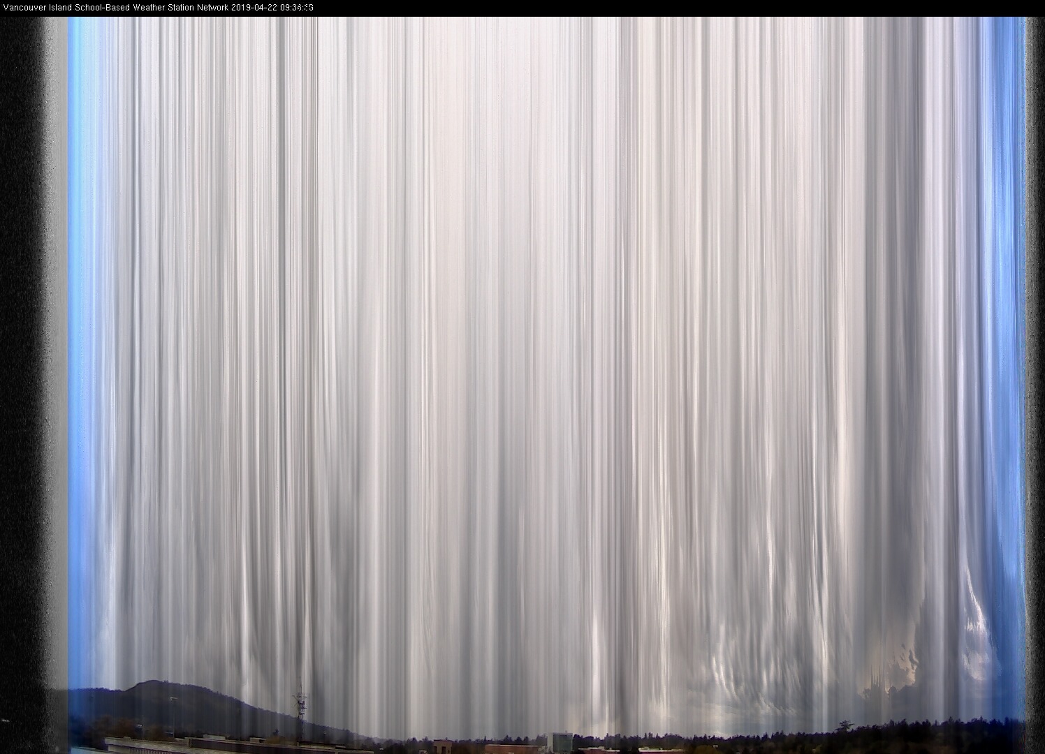 image of the sky seen from UVic, each column of pixels is a different minute, keogram