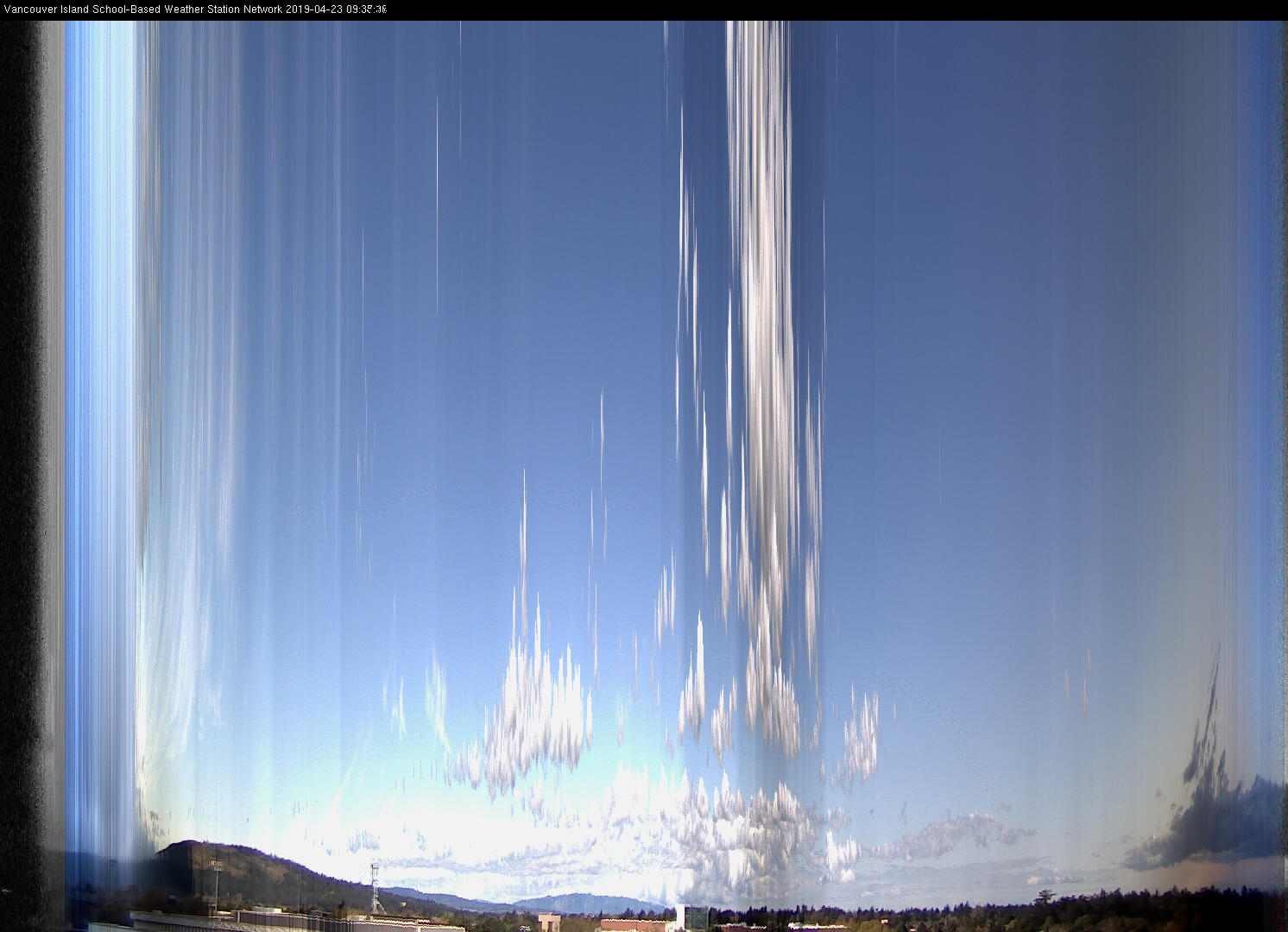 image of the sky seen from UVic, each column of pixels is a different minute, keogram