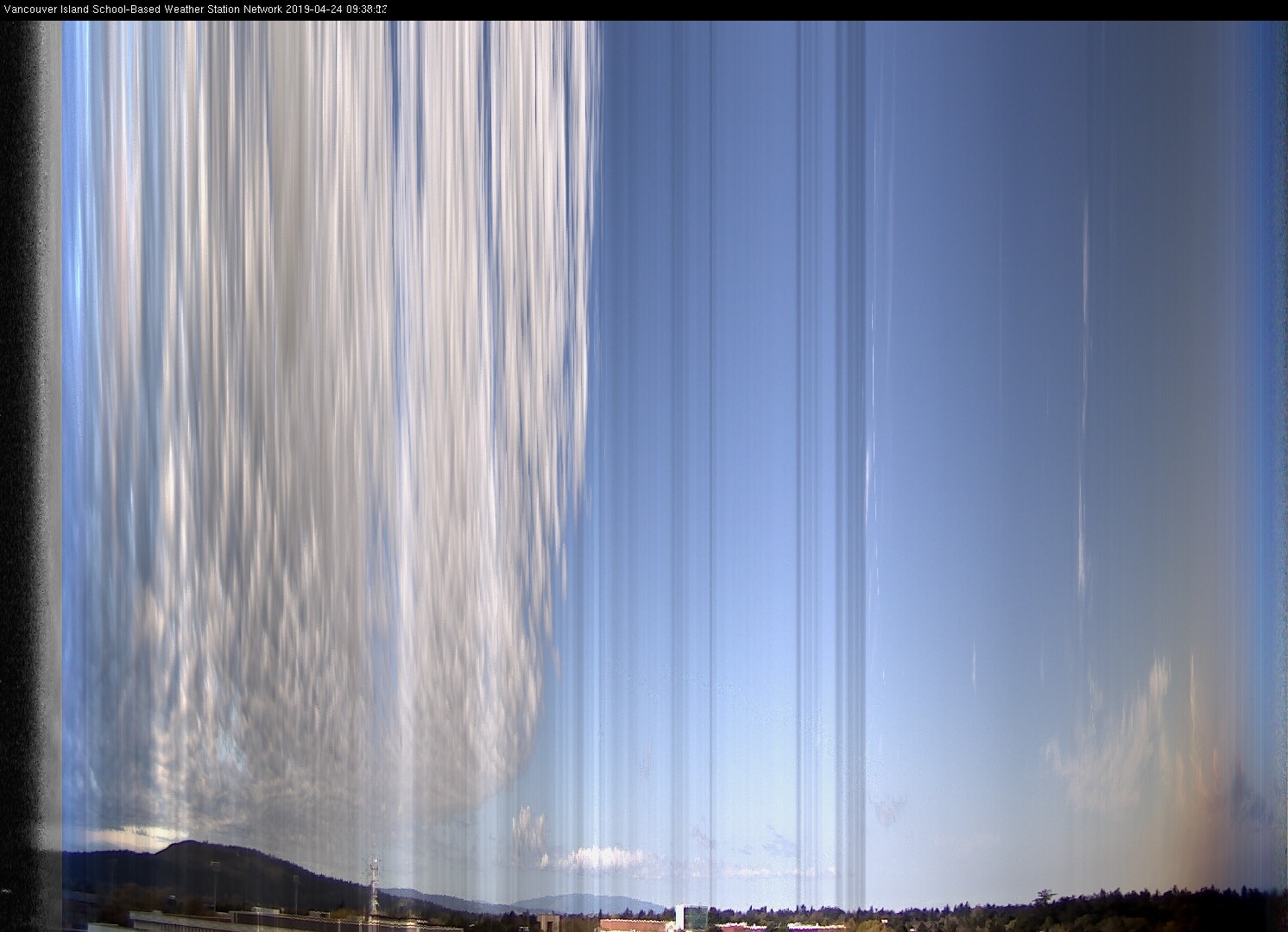 image of the sky seen from UVic, each column of pixels is a different minute, keogram